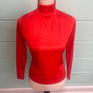 Vintage Red Stretch Turtleneck Top | Retro Minimalist Layering Piece